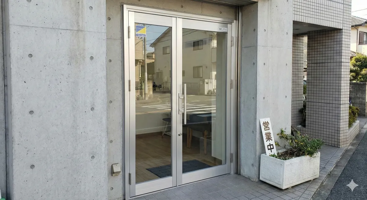 店舗ガラスドア割れ替えの施工写真