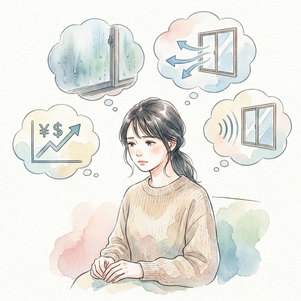 窓の悩みを抱える女性のイメージ