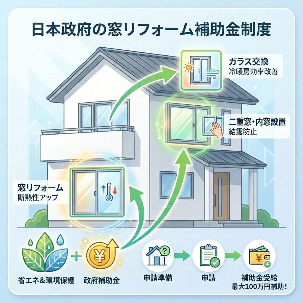 先進的窓リノベ補助金の対象と金額の説明図